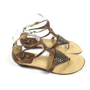 Stuart Weitzman Leather Chain Detail Thong Sandals Size 9 Luxury Summer Boho